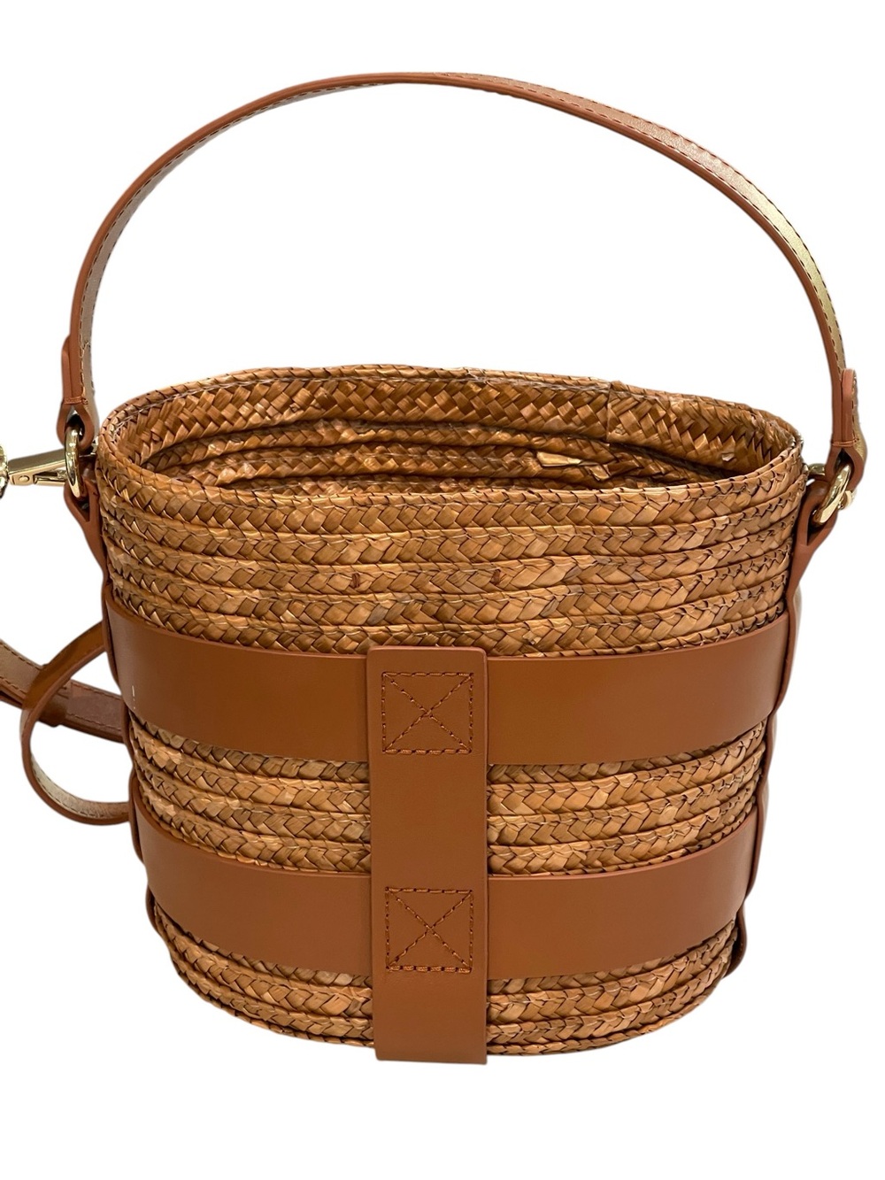 NWOT Vineyard Vines Woven Rattan Bucket Bag Crossbody Leather Straps - Picture 3 of 6